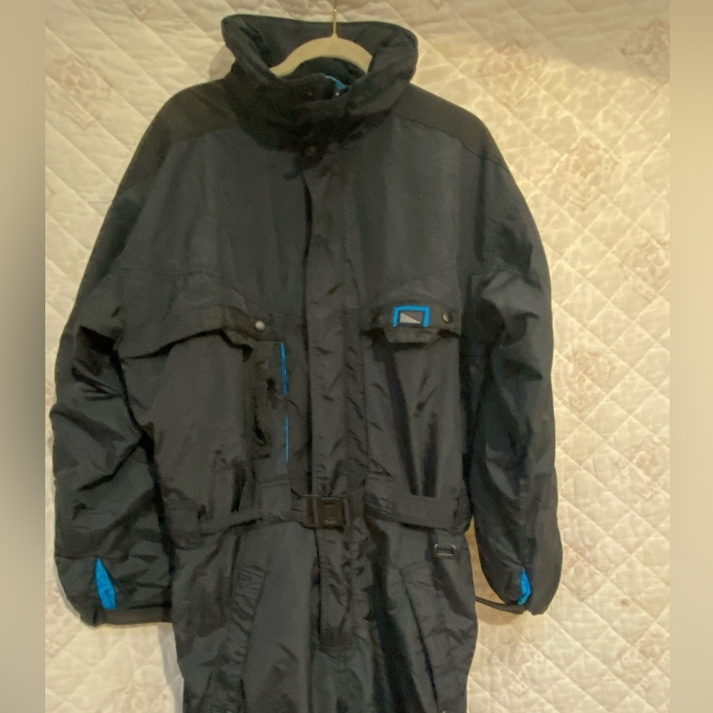 Inside Edge‎ Vintage Mens Ski Suit One Piece Black Blue Insulated Snow Suit M